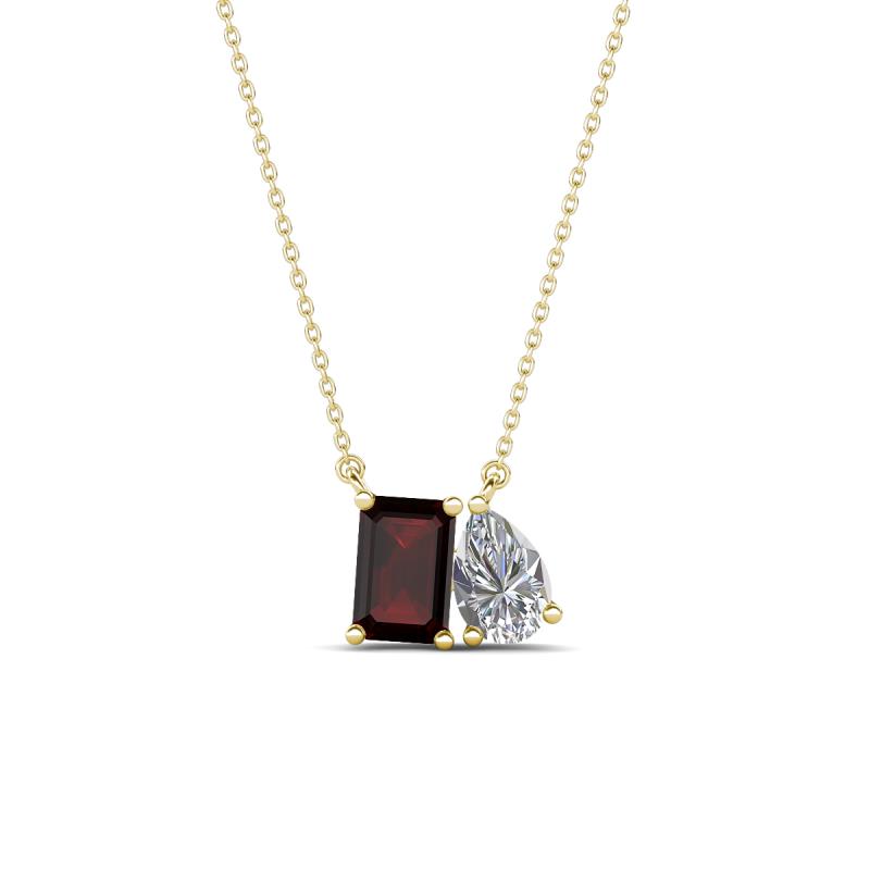 Arika 1.18 ctw Emerald Shape Red Garnet with Pear Shape Lab Grown Diamond Toi Et Moi Women Pendant Necklace 