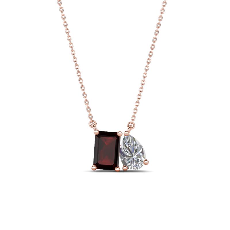Arika 1.18 ctw Emerald Shape Red Garnet with Pear Shape Lab Grown Diamond Toi Et Moi Women Pendant Necklace 