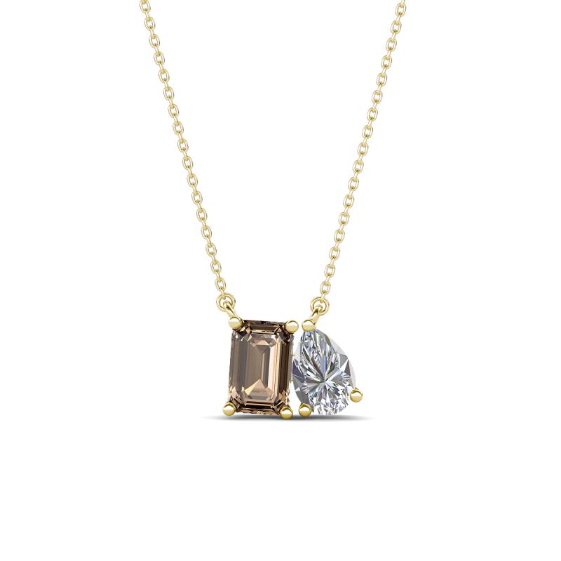 Arika 0.95 ctw Emerald Shape Smoky Quartz with Pear Shape Lab Grown Diamond Toi Et Moi Women Pendant Necklace 