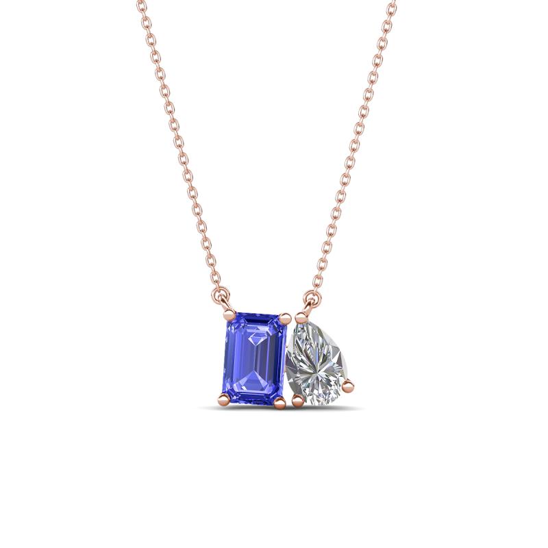 Arika 1.00 ctw Emerald Shape Tanzanite with Pear Shape Lab Grown Diamond Toi Et Moi Women Pendant Necklace 