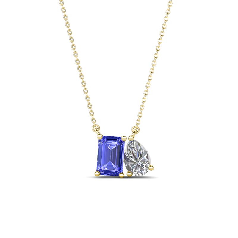 Arika 1.00 ctw Emerald Shape Tanzanite with Pear Shape Lab Grown Diamond Toi Et Moi Women Pendant Necklace 