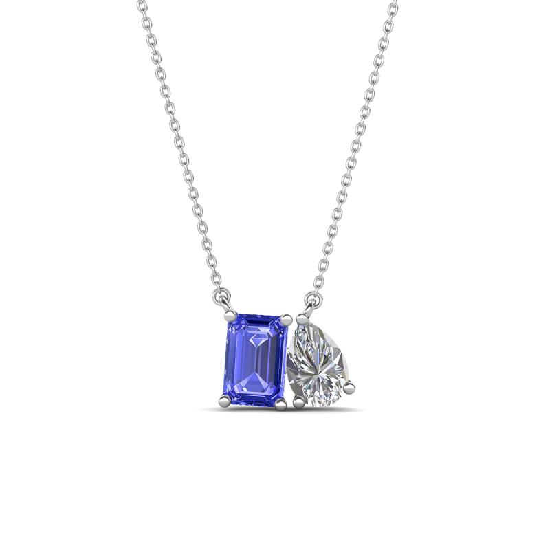 Arika 1.00 ctw Emerald Shape Tanzanite with Pear Shape Lab Grown Diamond Toi Et Moi Women Pendant Necklace 