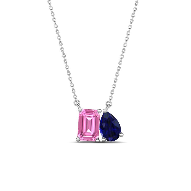 Arika 1.26 ctw Emerald Shape Created Pink Sapphire with Pear Shape Created Blue Sapphire Toi Et Moi Women Pendant Necklace 
