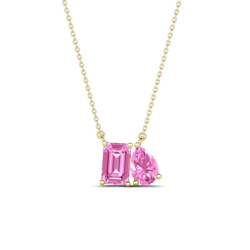 Arika 1.26 ctw Emerald Shape with Pear Shape Created Pink Sapphire Toi Et Moi Women Pendant Necklace 