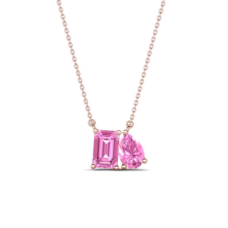 Arika 1.26 ctw Emerald Shape with Pear Shape Created Pink Sapphire Toi Et Moi Women Pendant Necklace 