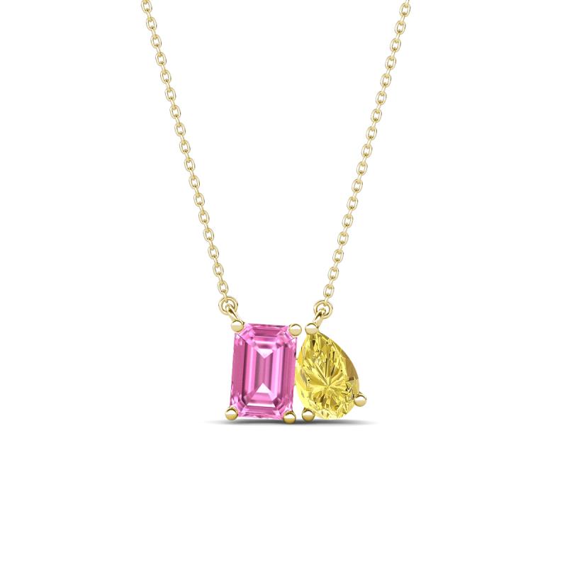Arika 1.26 ctw Emerald Shape Created Pink Sapphire with Pear Shape Created Yellow Sapphire Toi Et Moi Women Pendant Necklace 