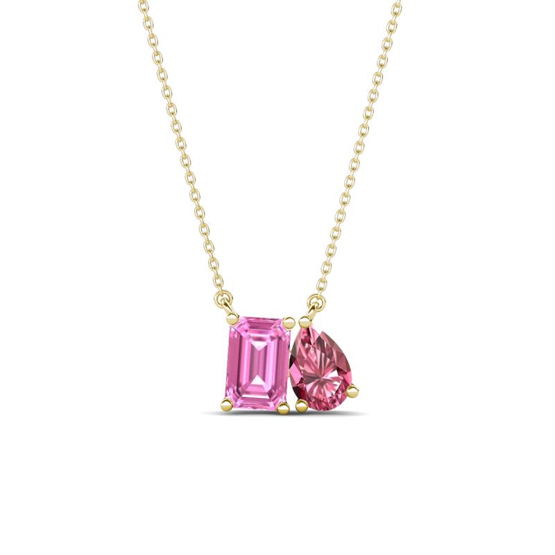 Arika 1.26 ctw Emerald Shape Created Pink Sapphire with Pear Shape Pink Tourmaline Toi Et Moi Women Pendant Necklace 