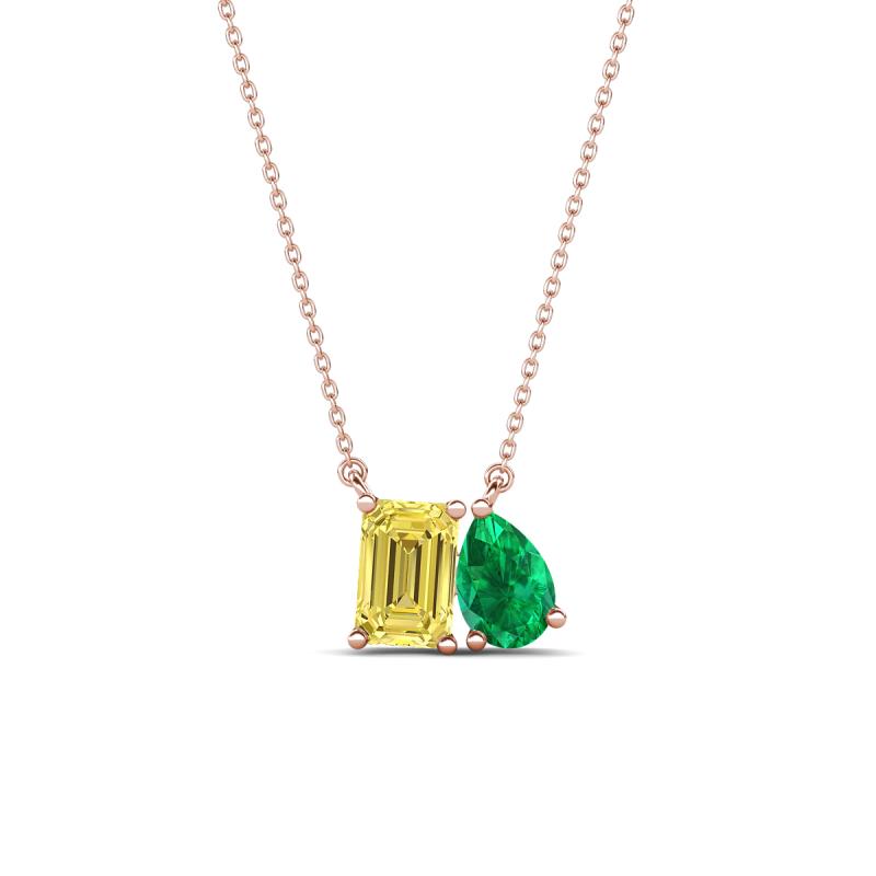 Arika 0.93 ctw Emerald Shape Created Yellow Sapphire with Pear Shape Created Emerald Toi Et Moi Women Pendant Necklace 