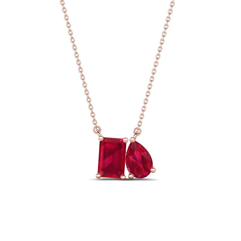 Arika 1.26 ctw Emerald Shape with Pear Shape Created Ruby Toi Et Moi Women Pendant Necklace 