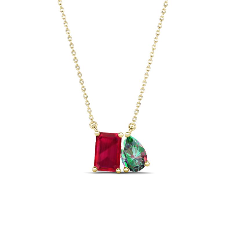 Arika 1.30 ctw Emerald Shape Created Ruby with Pear Shape Created Alexandrite Toi Et Moi Women Pendant Necklace 