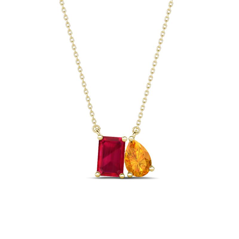 Arika 1.21 ctw Emerald Shape Created Ruby with Pear Shape Citrine Toi Et Moi Women Pendant Necklace 