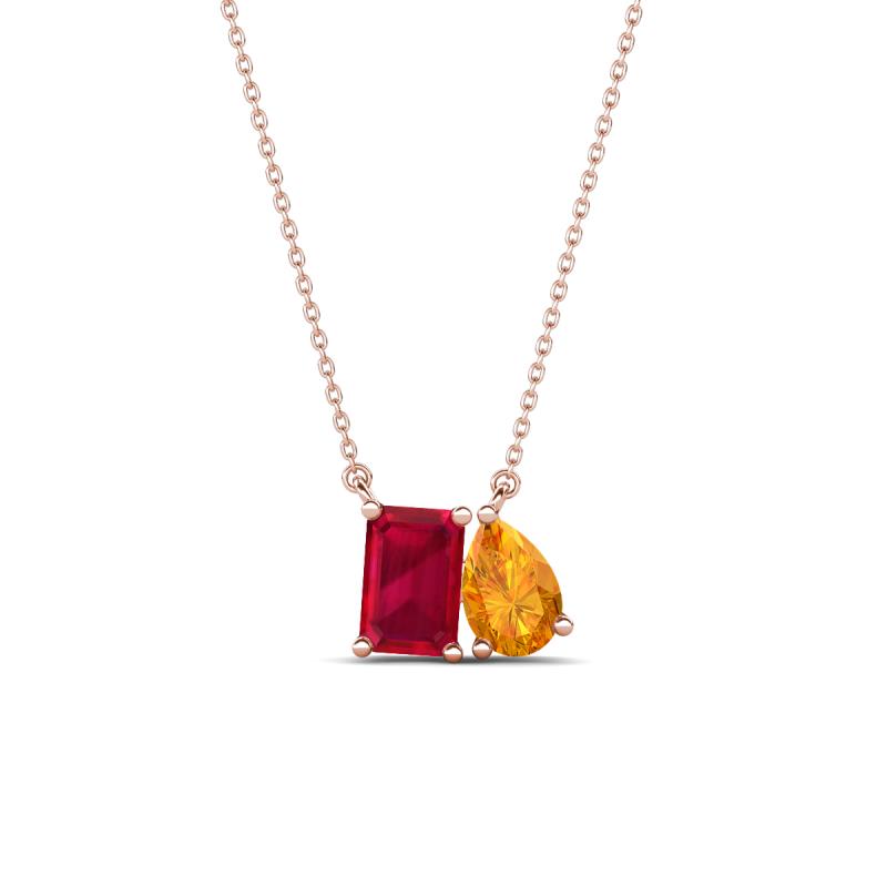 Arika 1.21 ctw Emerald Shape Created Ruby with Pear Shape Citrine Toi Et Moi Women Pendant Necklace 