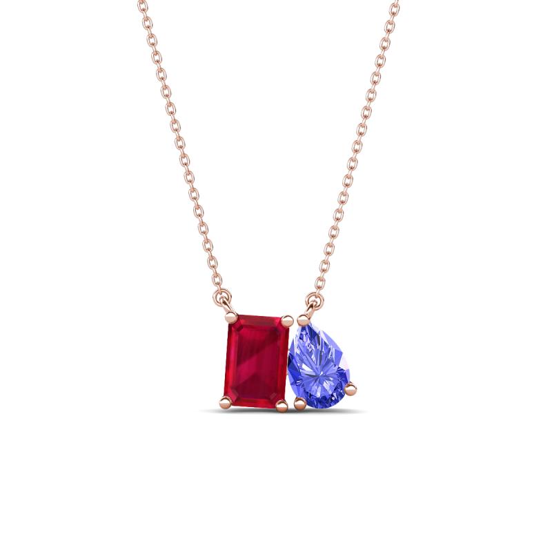 Arika 1.26 ctw Emerald Shape Created Ruby with Pear Shape Tanzanite Toi Et Moi Women Pendant Necklace 