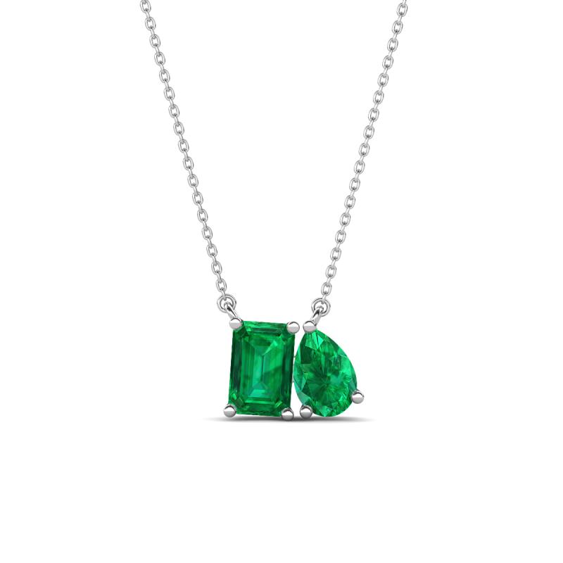 Arika 0.88 ctw Emerald Shape with Pear Shape Created Emerald Toi Et Moi Women Pendant Necklace 