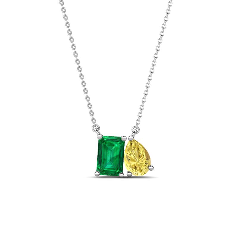 Arika 1.00 ctw Emerald Shape Created Emerald with Pear Shape Created Yellow Sapphire Toi Et Moi Women Pendant Necklace 