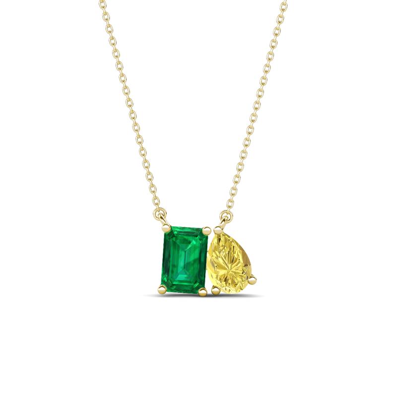 Arika 1.00 ctw Emerald Shape Created Emerald with Pear Shape Created Yellow Sapphire Toi Et Moi Women Pendant Necklace 