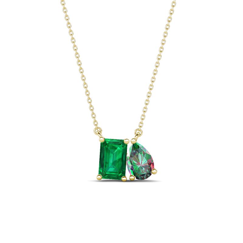 Arika 1.04 ctw Emerald Shape Created Emerald with Pear Shape Created Alexandrite Toi Et Moi Women Pendant Necklace 