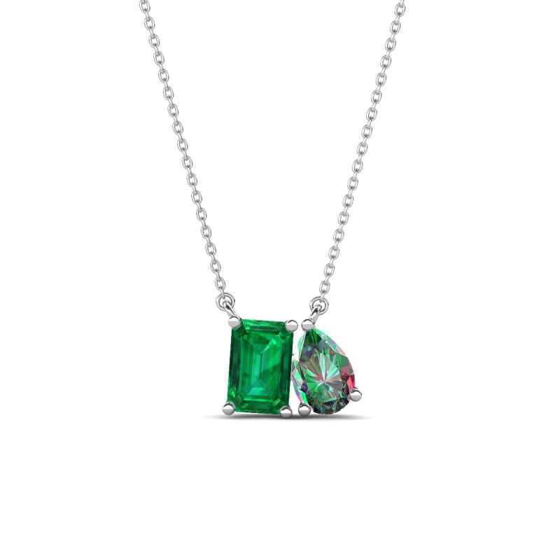 Arika 1.04 ctw Emerald Shape Created Emerald with Pear Shape Created Alexandrite Toi Et Moi Women Pendant Necklace 