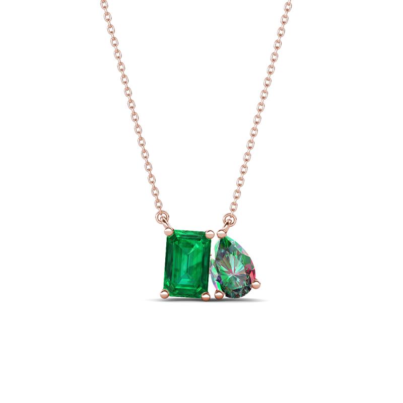 Arika 1.04 ctw Emerald Shape Created Emerald with Pear Shape Created Alexandrite Toi Et Moi Women Pendant Necklace 