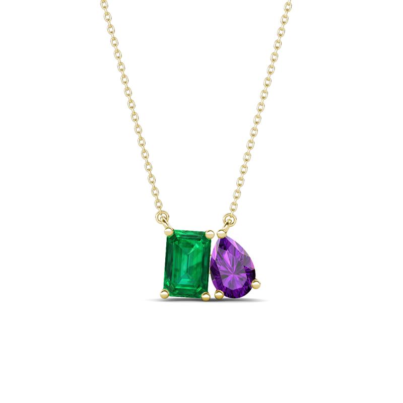 Arika 0.95 ctw Emerald Shape Created Emerald with Pear Shape Amethyst Toi Et Moi Women Pendant Necklace 