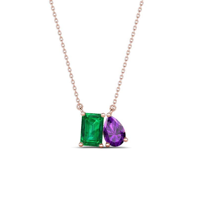Arika 0.95 ctw Emerald Shape Created Emerald with Pear Shape Amethyst Toi Et Moi Women Pendant Necklace 