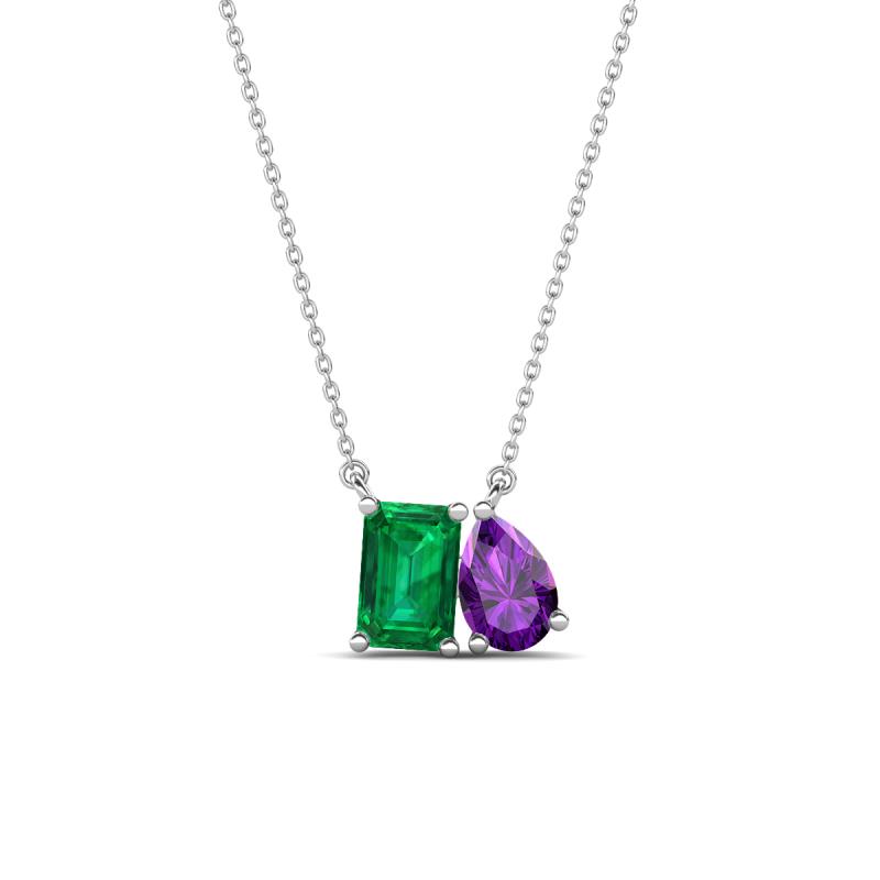 Arika 0.95 ctw Emerald Shape Created Emerald with Pear Shape Amethyst Toi Et Moi Women Pendant Necklace 