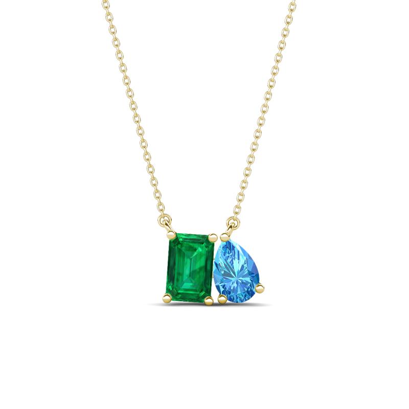 Arika 1.05 ctw Emerald Shape Created Emerald with Pear Shape Blue Topaz Toi Et Moi Women Pendant Necklace 
