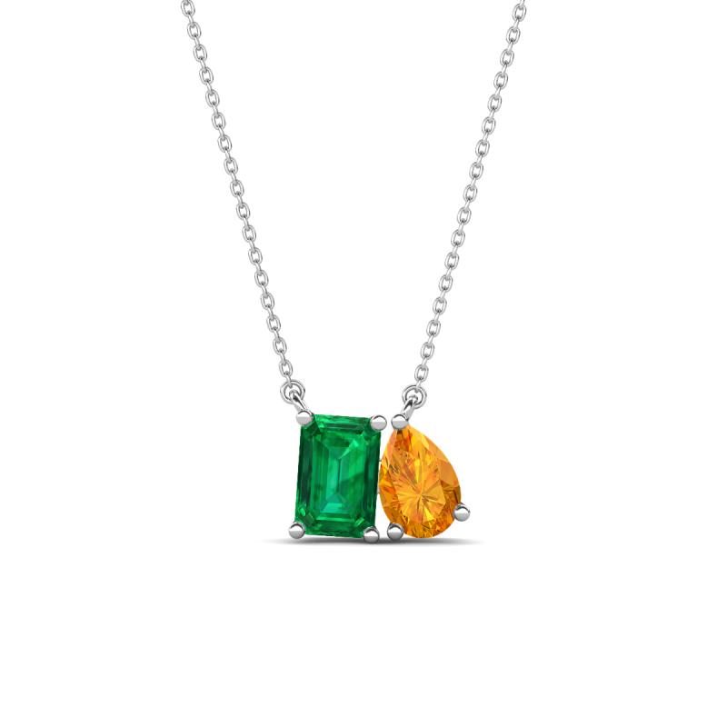 Arika 0.95 ctw Emerald Shape Created Emerald with Pear Shape Citrine Toi Et Moi Women Pendant Necklace 