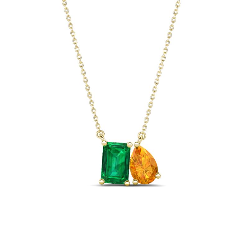 Arika 0.95 ctw Emerald Shape Created Emerald with Pear Shape Citrine Toi Et Moi Women Pendant Necklace 