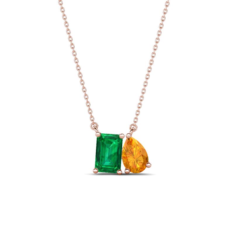 Arika 0.95 ctw Emerald Shape Created Emerald with Pear Shape Citrine Toi Et Moi Women Pendant Necklace 