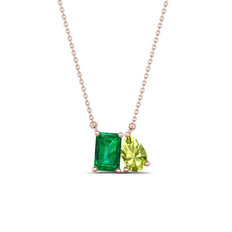 Arika 1.05 ctw Emerald Shape Created Emerald with Pear Shape Peridot Toi Et Moi Women Pendant Necklace 