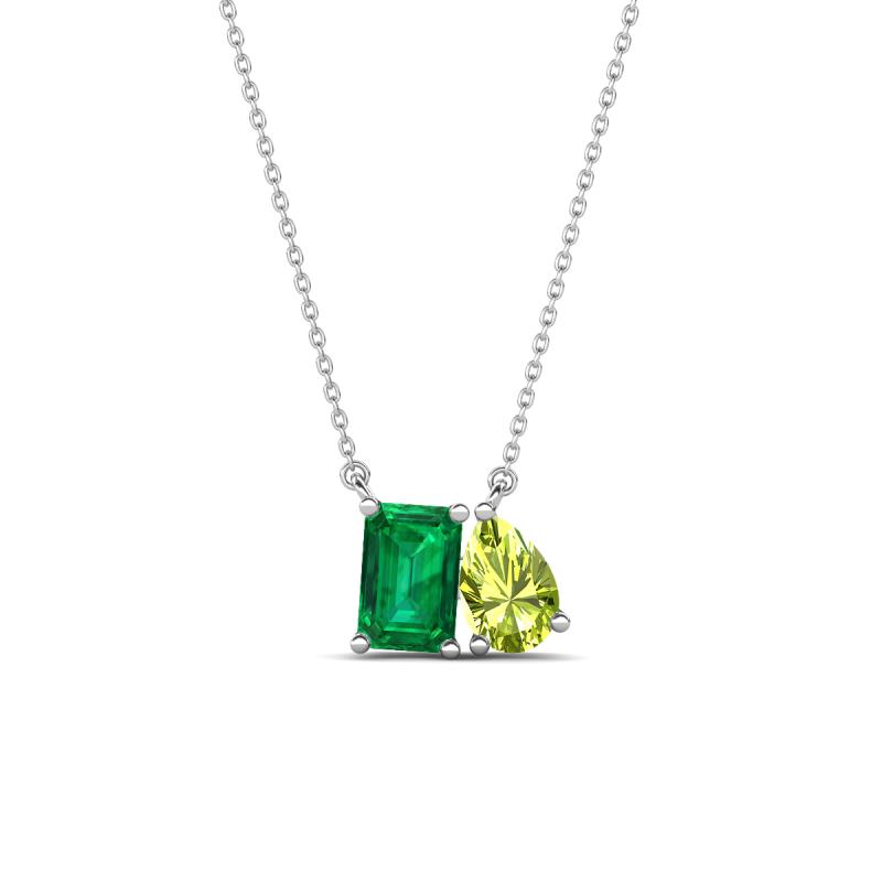 Arika 1.05 ctw Emerald Shape Created Emerald with Pear Shape Peridot Toi Et Moi Women Pendant Necklace 
