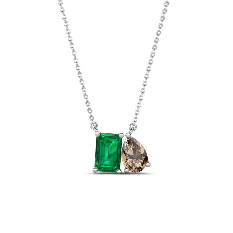Arika 0.90 ctw Emerald Shape Created Emerald with Pear Shape Smoky Quartz Toi Et Moi Women Pendant Necklace 
