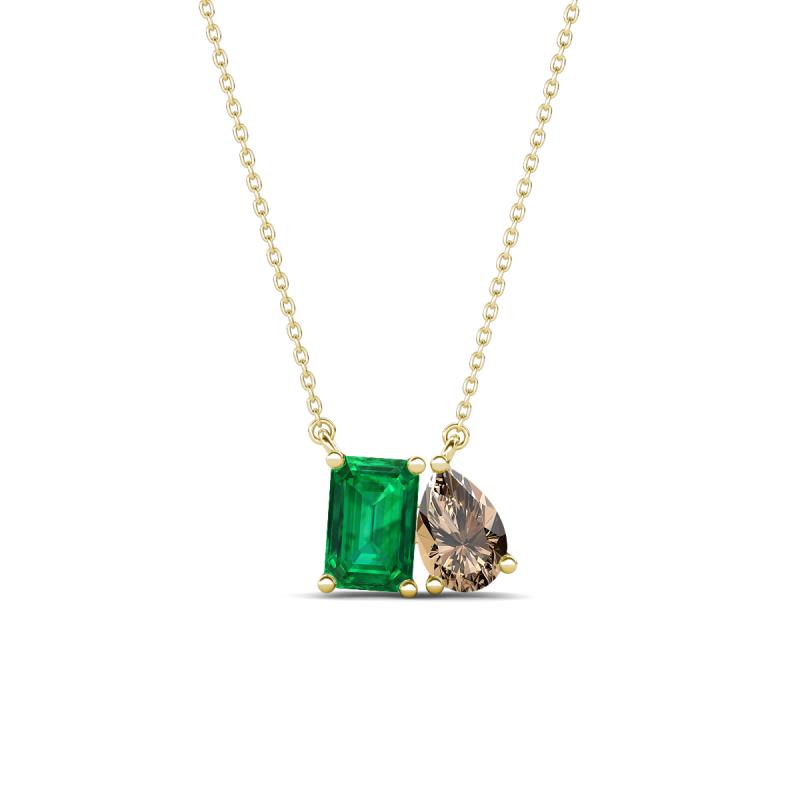 Arika 0.90 ctw Emerald Shape Created Emerald with Pear Shape Smoky Quartz Toi Et Moi Women Pendant Necklace 