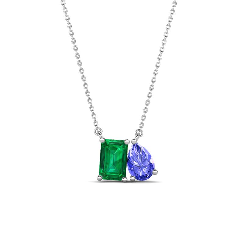 Arika 1.00 ctw Emerald Shape Created Emerald with Pear Shape Tanzanite Toi Et Moi Women Pendant Necklace 