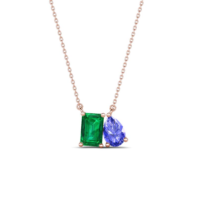 Arika 1.00 ctw Emerald Shape Created Emerald with Pear Shape Tanzanite Toi Et Moi Women Pendant Necklace 