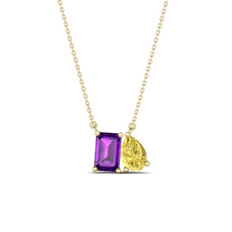 Arika 1.05 ctw Emerald Shape Amethyst with Pear Shape Created Yellow Sapphire Toi Et Moi Women Pendant Necklace 