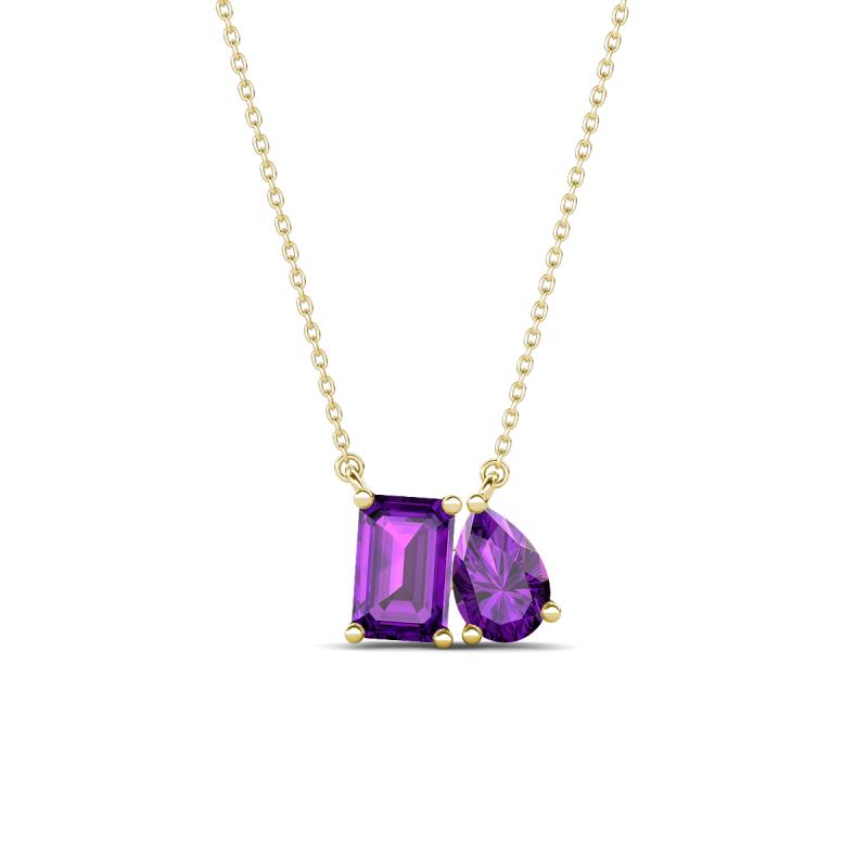 Arika 1.00 ctw Emerald Shape with Pear Shape Amethyst Toi Et Moi Women Pendant Necklace 