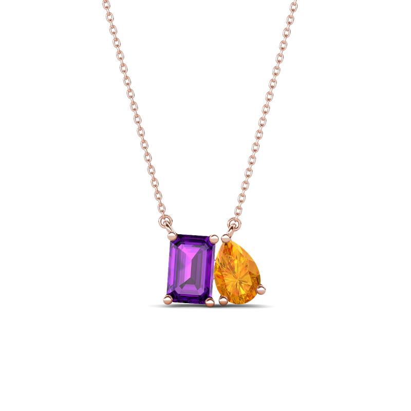 Arika 1.00 ctw Emerald Shape Amethyst with Pear Shape Citrine Toi Et Moi Women Pendant Necklace 