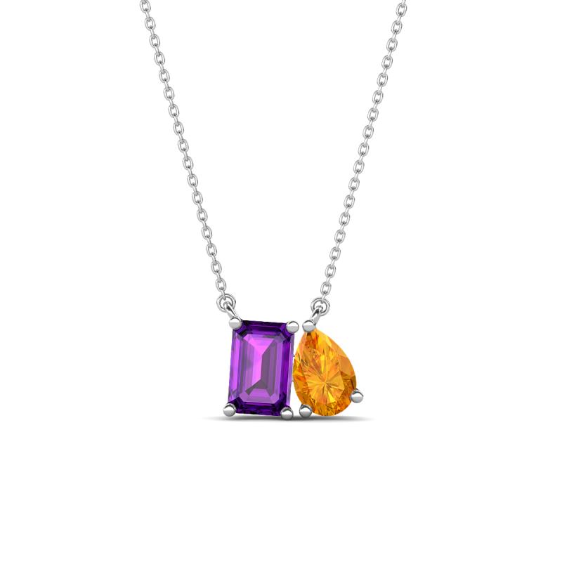 Arika 1.00 ctw Emerald Shape Amethyst with Pear Shape Citrine Toi Et Moi Women Pendant Necklace 