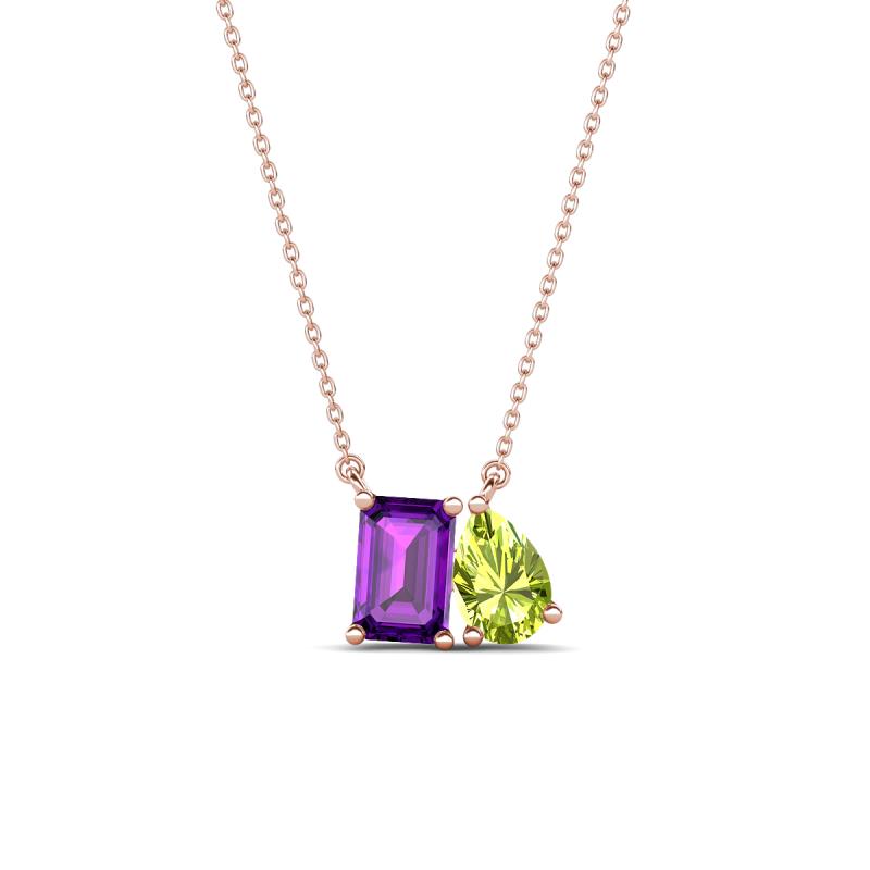 Arika 1.10 ctw Emerald Shape Amethyst with Pear Shape Peridot Toi Et Moi Women Pendant Necklace 