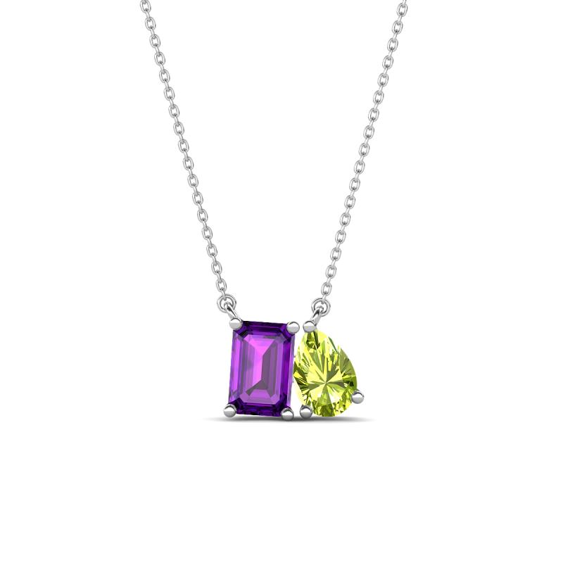 Arika 1.10 ctw Emerald Shape Amethyst with Pear Shape Peridot Toi Et Moi Women Pendant Necklace 