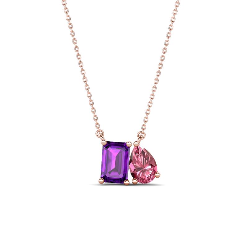 Arika 1.05 ctw Emerald Shape Amethyst with Pear Shape Pink Tourmaline Toi Et Moi Women Pendant Necklace 