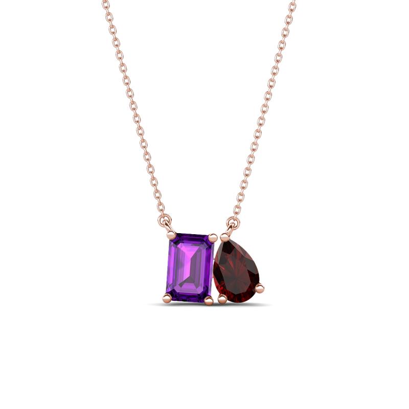 Arika 1.15 ctw Emerald Shape Amethyst with Pear Shape Red Garnet Toi Et Moi Women Pendant Necklace 