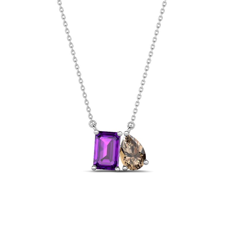 Arika 0.95 ctw Emerald Shape Amethyst with Pear Shape Smoky Quartz Toi Et Moi Women Pendant Necklace 