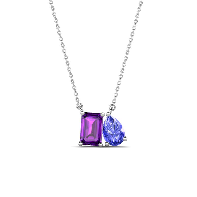 Arika 1.05 ctw Emerald Shape Amethyst with Pear Shape Tanzanite Toi Et Moi Women Pendant Necklace 