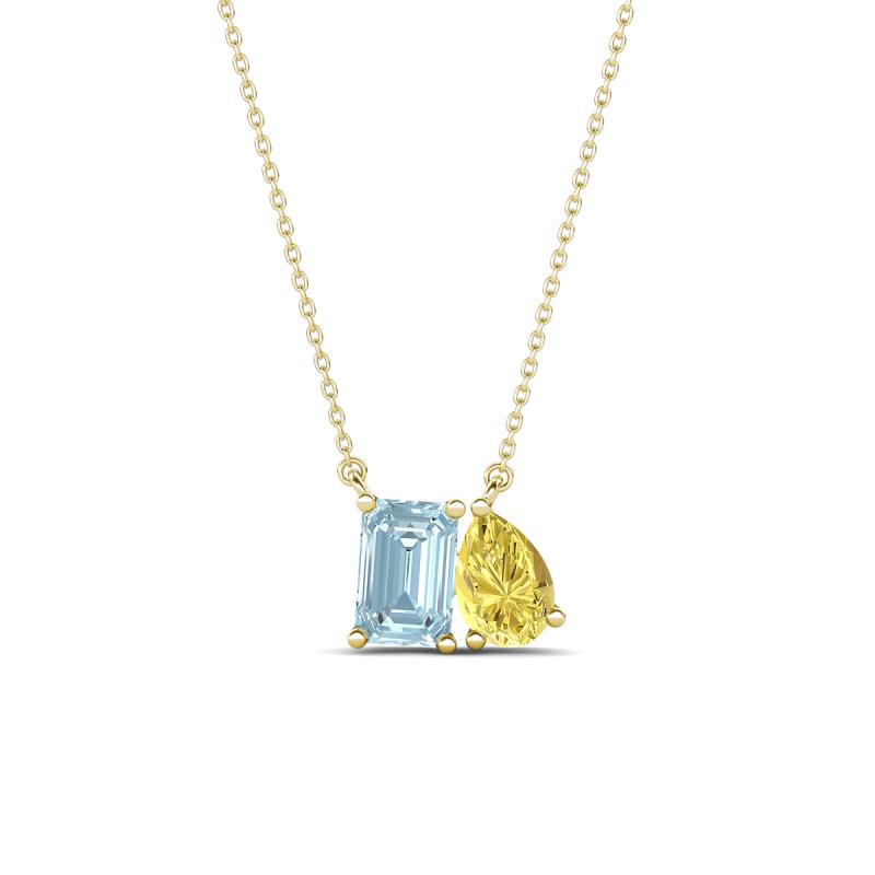Arika 0.95 ctw Emerald Shape Aquamarine with Pear Shape Created Yellow Sapphire Toi Et Moi Women Pendant Necklace 