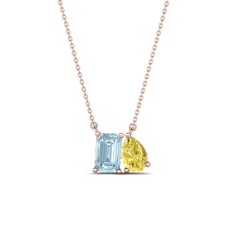 Arika 0.95 ctw Emerald Shape Aquamarine with Pear Shape Created Yellow Sapphire Toi Et Moi Women Pendant Necklace 