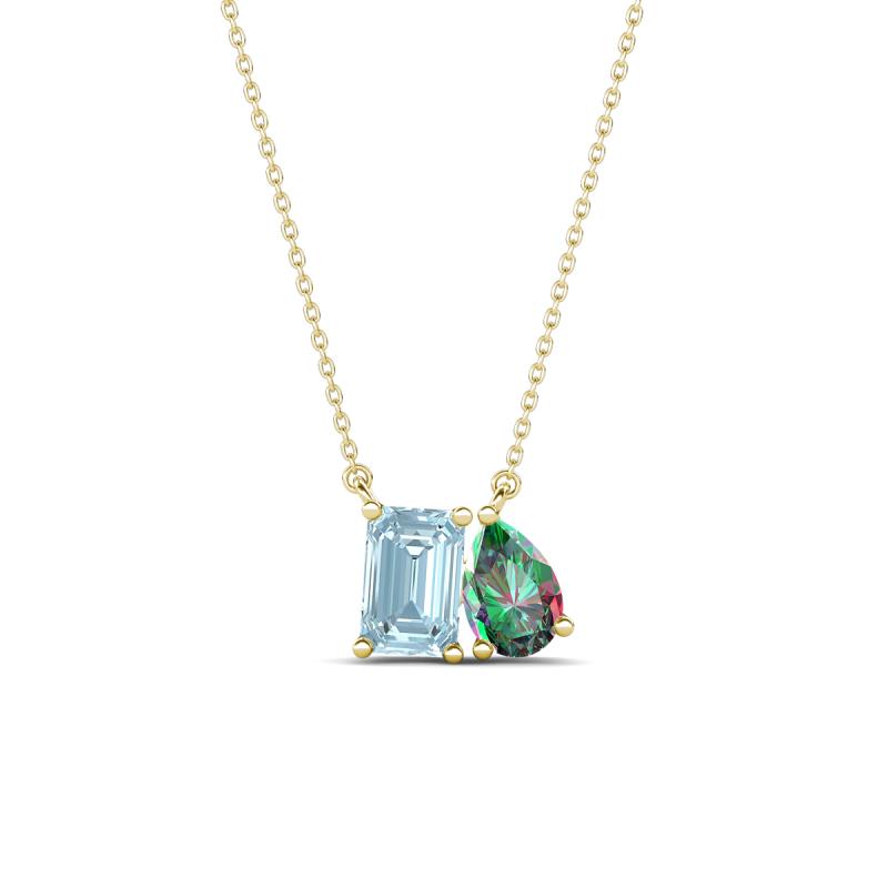 Arika 0.99 ctw Emerald Shape Aquamarine with Pear Shape Created Alexandrite Toi Et Moi Women Pendant Necklace 