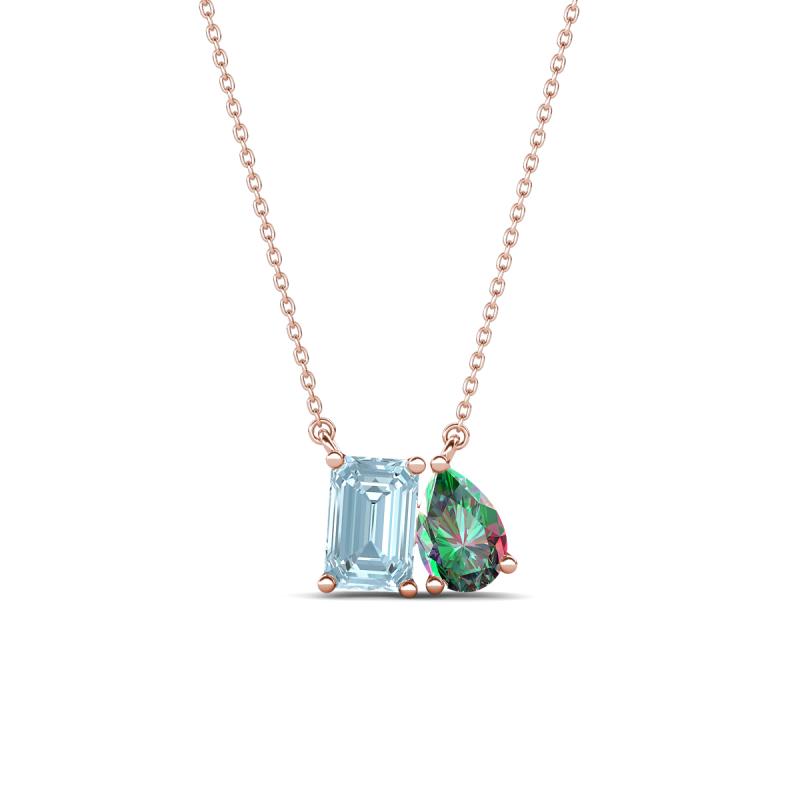 Arika 0.99 ctw Emerald Shape Aquamarine with Pear Shape Created Alexandrite Toi Et Moi Women Pendant Necklace 